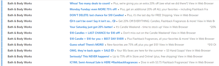 Bath and Body Works Emails