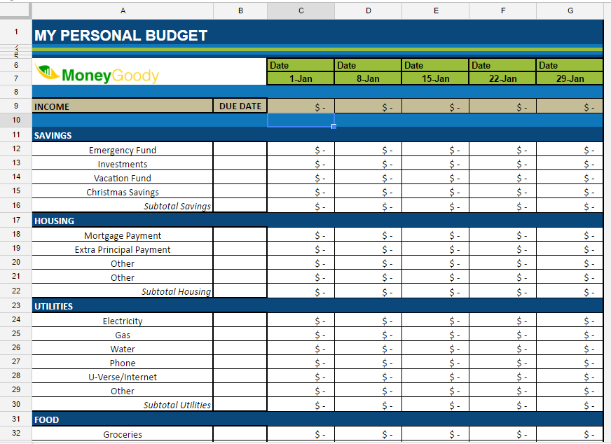 Monthly Budget Spreadsheet